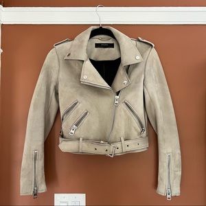 Beige Zara Faux Suede Moto Jacket